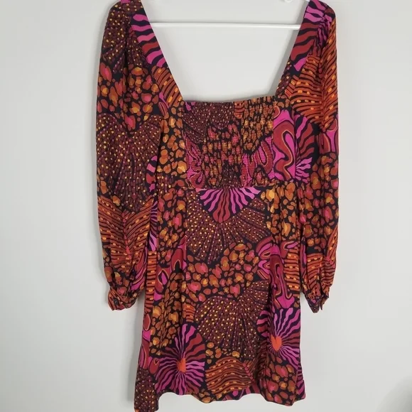 Farm Rio Leopard Hearts Long Sleeve Mini Dress Size XS Sweetheart Neckline - Picture 10 of 16